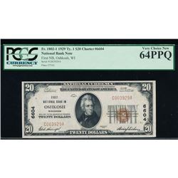 1929 $20 Oshkosh National Bank Note PCGS 64PPQ