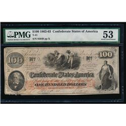 1862-63 $100 Confederate States of America Note PMG 53