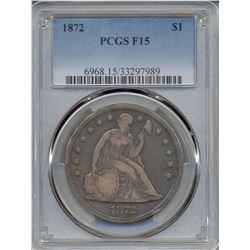 1872 $1 Seated Dollar Coin PCGS F15