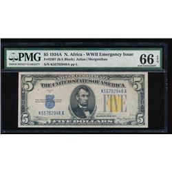 1934A $5 North Africa Silver Certificate PMG 66EPQ