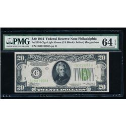 1934 $20 Philadelphia Federal Reserve Note PMG 64EPQ