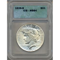 1926-S $1 Peace Silver Dollar Coin ICG MS64