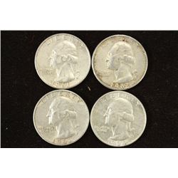 1961-D,62-D,63-D & 64-D WASHINGTON SILVER QUARTERS