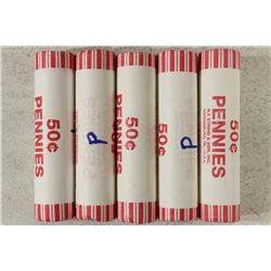 5-50 CENT ROLLS OF 2010-P SHIELD CENTS BU