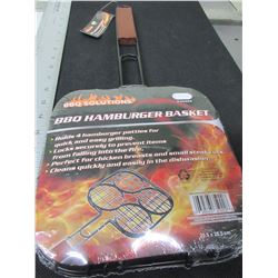 New BBQ / Camping Hamburger Basket / Holds 4 Burgers / locks securely