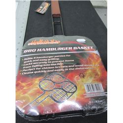New BBQ / Camping Hamburger Basket / Holds 4 Burgers / locks securely