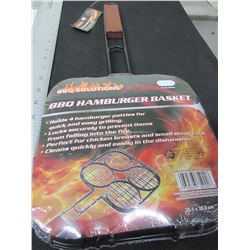 New BBQ / Camping Hamburger Basket / Holds 4 Burgers / locks securely
