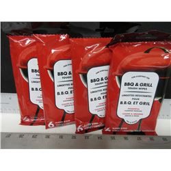 4 New Packs of BBQ & Grill Tough Wipes / powerful super sized / 6 per pack