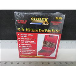 New 25 piece Drill Bit Set in metal Index / Brad point for Woodworking