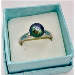 ESTATE STERLING SILVER BLACK PEARL RING