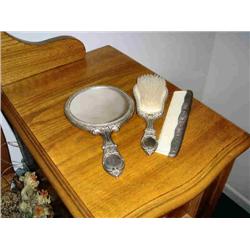 SILVER DRESSER BRUSH COMB & MIRROR