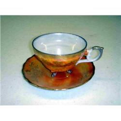 ORANGE & PEARL FOOTED CUP & SAUCER