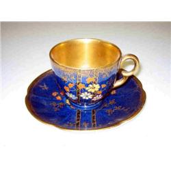 CROWN DEVON BLUE FLORAL CUP & SAUCER SET