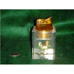 EVANS CLEAR PLASTIC TABLE LIGHTER W/CHICKEN FIGUR