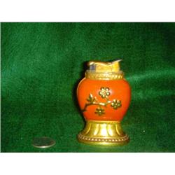 EVANS RED TABLE LIGHTER W/FLOWERS - PAINT CHIP