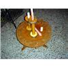 Image 1 : HAND CARVED WOODEN TABLE W/ 3 WOODEN CANDLESTICKS