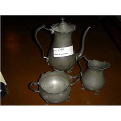 3 PC. PEWTER COFFEE SET INCLUDING SUGAR & CREAMER