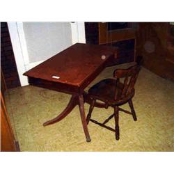ANTIQUE WOODEN DESK AND CHAIR