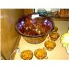 Image 1 : 14 PC. AMBER PUNCH BOWL W/ CUPS & PLASTIC LADLE