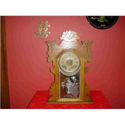 ANSONIA CLOCK CO, NY  WOOD, ETCHED GLASS