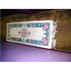 WHITE WITH BLUE & PINK FLORAL ORIENTAL RUG RUNNER
