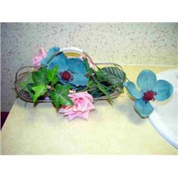 FLORAL ARRANGEMENT IN SILVER TONE BASKET