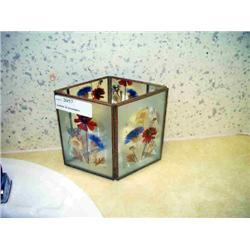 BRASS & GLASS FLORAL DESIGN CANDLE HOLDER