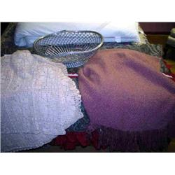 CROCHETED AFGHAN & SILVER BASKET