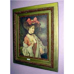 VICTORIAN LADY IN RED - BRASS COLORED FRAME