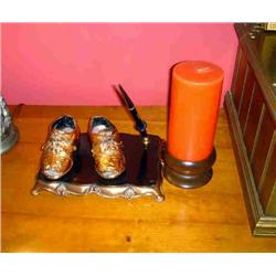 CANDLEHOLDER & BRONZE SHOE PEN HOLDER