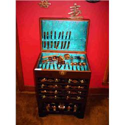 BLACK ORIENTAL FLATWARE CHEST