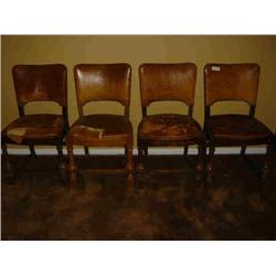 ANTIQUE WOOD & LEATHER CHAIRS