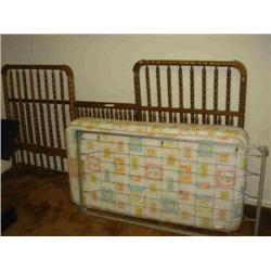WOODEN BABY BED W/ BOX SPRINGS & MATTRESS