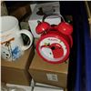 Image 4 : TOTE OF NEW ALARM CLOCKS AND PERCELAIN CONTAINERS