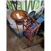 Image 1 : RED CAST IRON PLANT STAND AND SMALL CAST IRON BIRD BATH