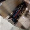 Image 1 : BROWN WOODEN TOOL BOX W/ CONTENTS
