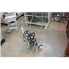 Image 1 : 2 TENNIST RAQUETS, AND METAL 2-WHEEL SHOPPING CART W/ 2 PAIRS OF ROLLERS
