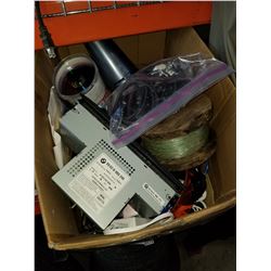 BOX OF ELECTRONICS, FISHING LINE, CDS