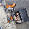 Image 1 : LOT OF RIDGID CORDLESS SAW W. BATTERY AND CHARGER AND CORDED SANDER IN BAG