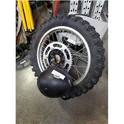 DIRTBIKE WHEEL, SPROCKET W/ GIRO HELMET