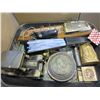 Image 2 : TRAY OF VINTAGE COLLECTIBLES, BRASS CAR, AND ANTIQUE BOTTLES