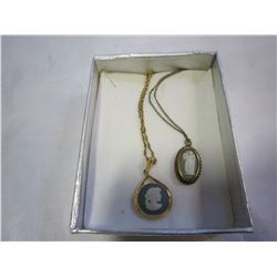 2 WEDGE WOOD CAMEN PENDANTS ON CHAINS