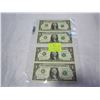 Image 1 : 4 USA 1 DOLLAR BILLS IN SEQUENCE MINT CONDITION