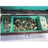 Image 3 : WOOD CHINESE JEWELERY BOX W/ JADE INLAY, AND STERLING AND OTHER JEWELERY