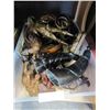 Image 1 : CLEAR TOTE W/ WOODEN COLLECTIBLES AND VINTAGE ESTATE ITEMS