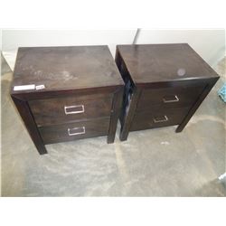 PAIR OF ASHLEY DARK FINISH 2 DRAWER ENDTABLES, RETAIL $299 EACH