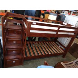 MODERN BUNK BED W/ 4 DRAWERS, STAIRS, AND ONE MATTRESS