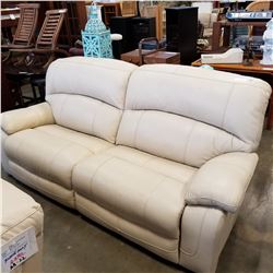 ASHLEY FLOOR MODEL CREAM GENUINE LEATHER POWER RECLINING SOFA, RETAIL $2349