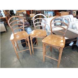 3 WOOD BAR STOOLS