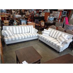 ASHLEY FLOOR MODEL GREY AND WHITE CONTEMPORARY ROLLED ARM SOFA AND LOVESEAT RETAIL $2699